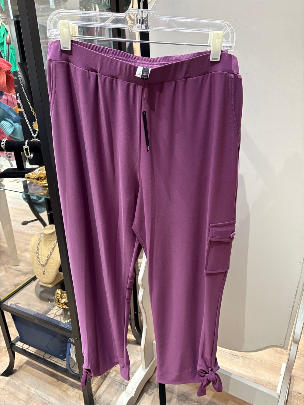 Relaxed Tie-Hem Cargo Joggers - Purple
